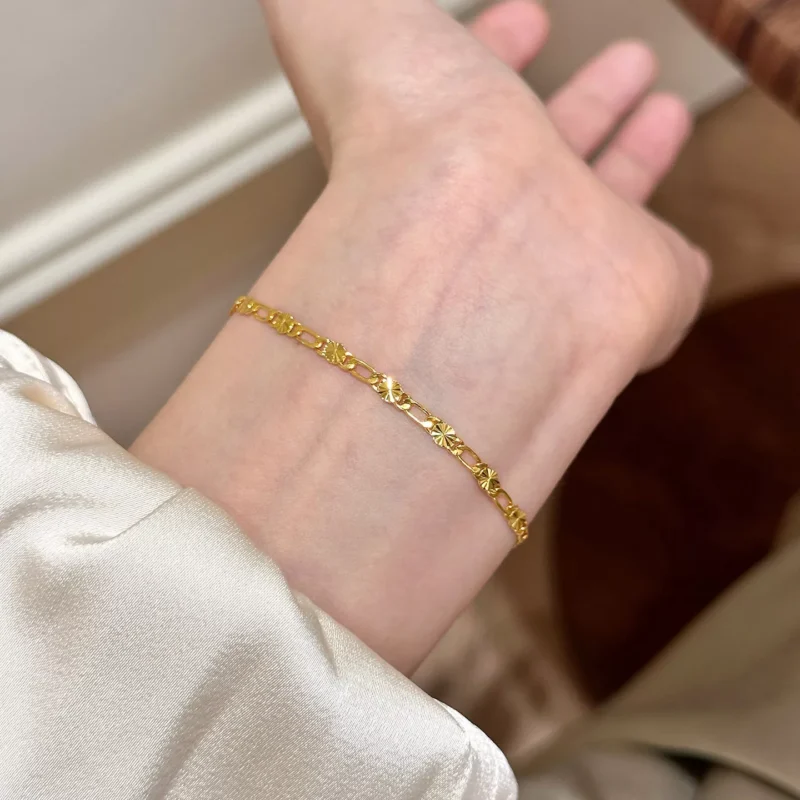 S925 Silver Textured Carved Chain Bracelet