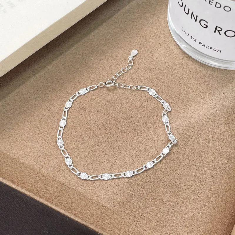 S925 Silver Textured Carved Chain Bracelet