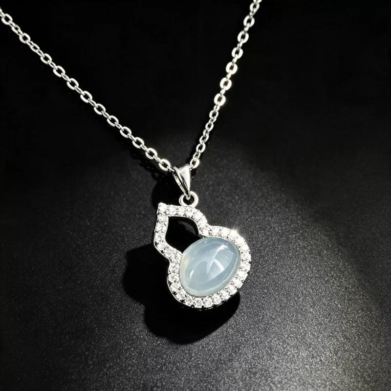 S925 Silver Chalcedony Gourd Zircon Chinese Style Necklace