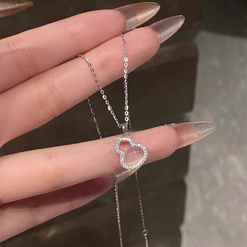 S925 Silver Chalcedony Gourd Zircon Chinese Style Necklace