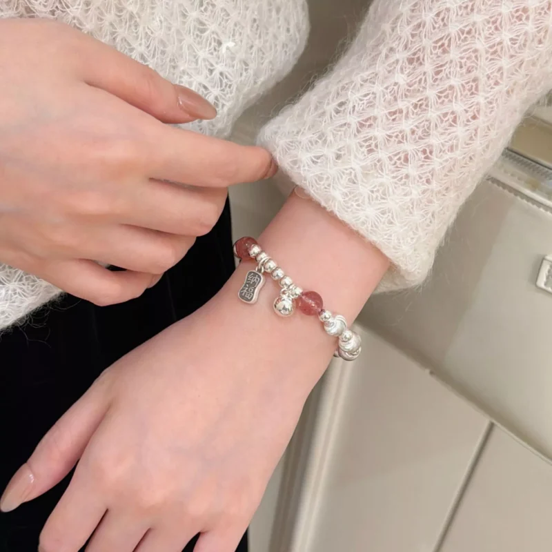 S925 Silver Strawberry Quartz Fortune Charm Bracelet S925 Silver Strawberry Quartz Fortune Charm Bracelet