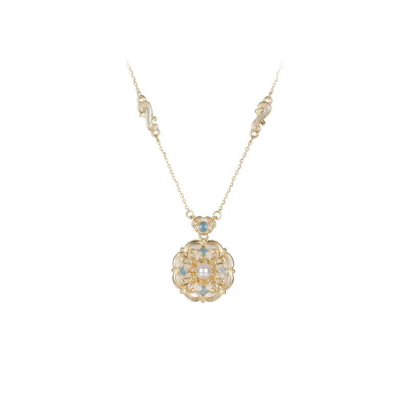 S925 Silver Clover Shell Pearl Vintage Chinese Necklace