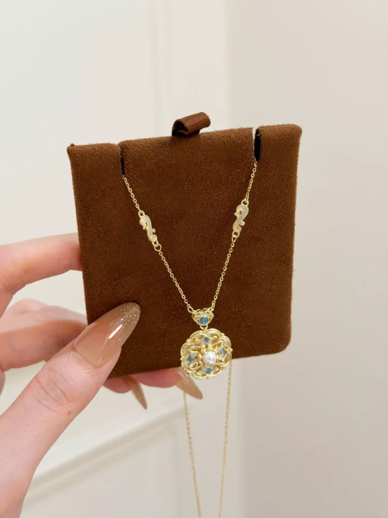S925 Silver Clover Shell Pearl Vintage Chinese Necklace
