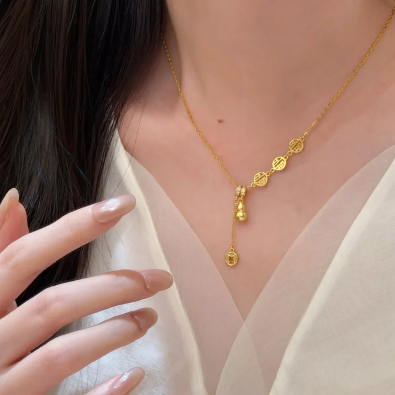S925 Gourd Fortune Coin Cubic Zirconia Necklace