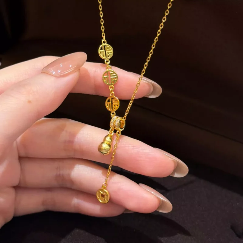 S925 Gourd Fortune Coin Cubic Zirconia Necklace