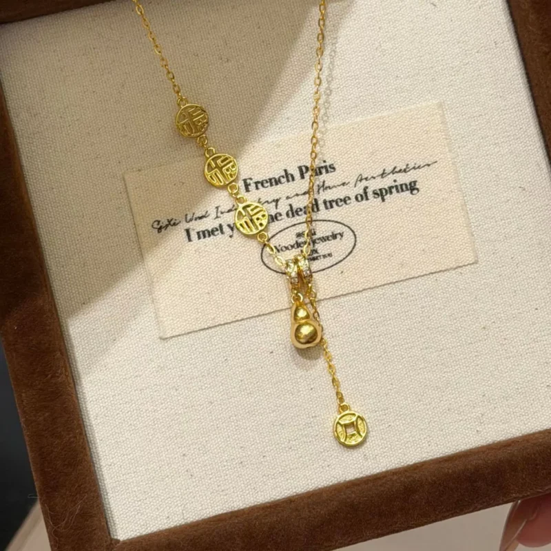 S925 Gourd Fortune Coin Cubic Zirconia Necklace