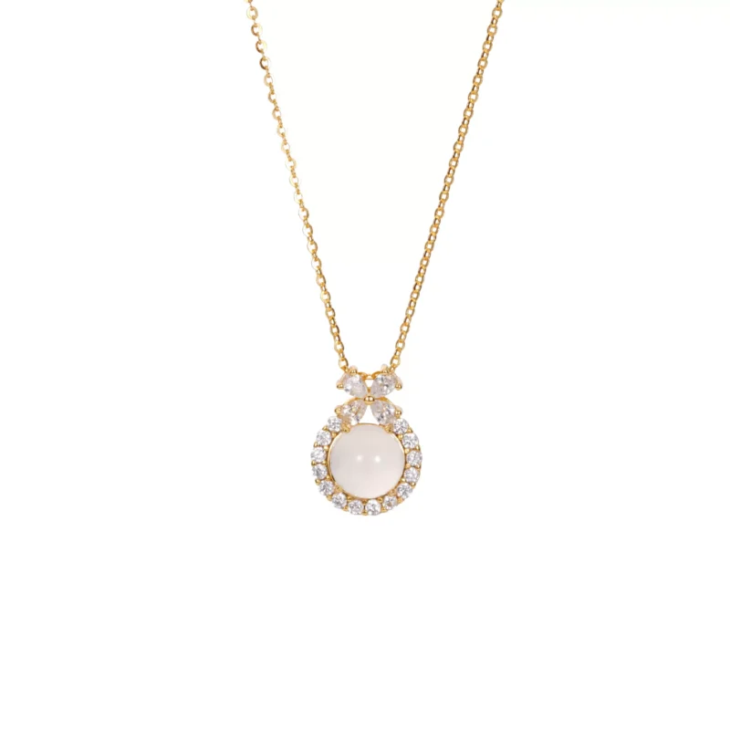 S925 Agate Zircon Bow‑knot Pendant Necklace