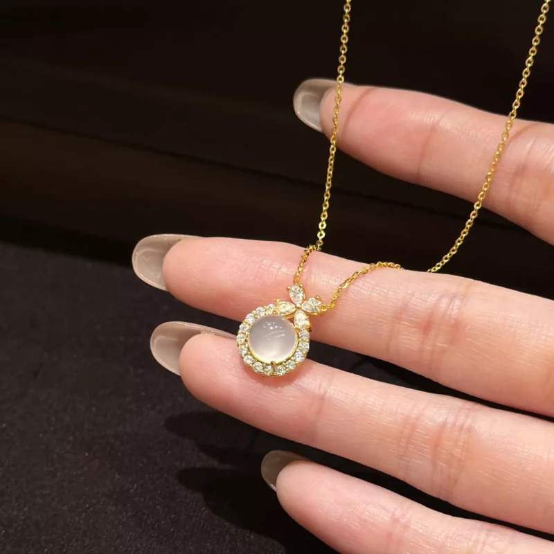S925 Agate Zircon Bow‑knot Pendant Necklace
