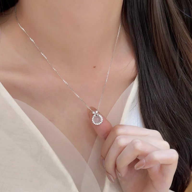 S925 Agate Zircon Bow‑knot Pendant Necklace