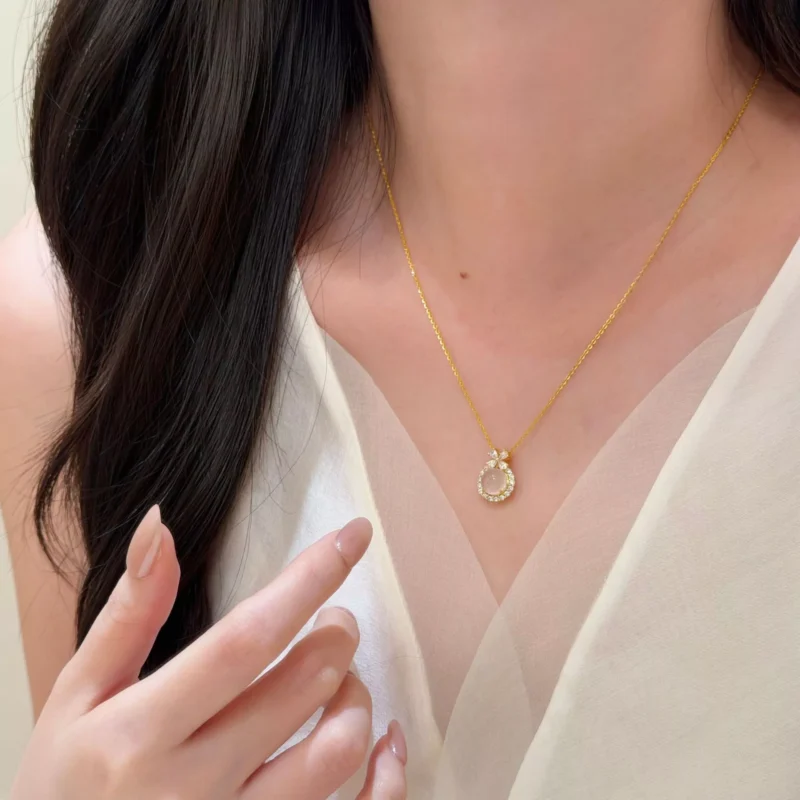 S925 Agate Zircon Bow‑knot Pendant Necklace