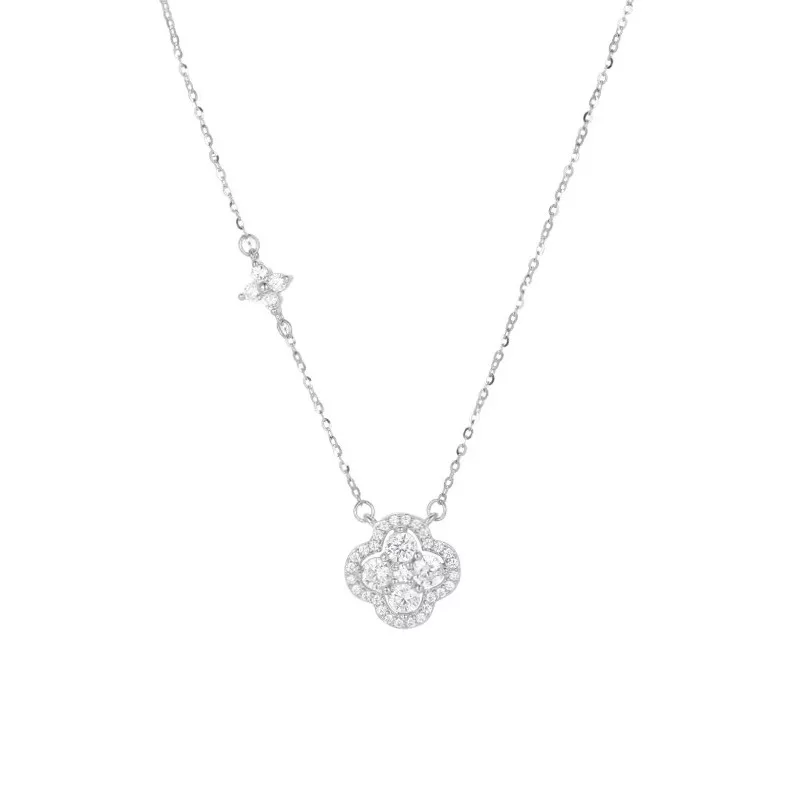 Clover Motif S925 Sterling Silver CZ Necklace