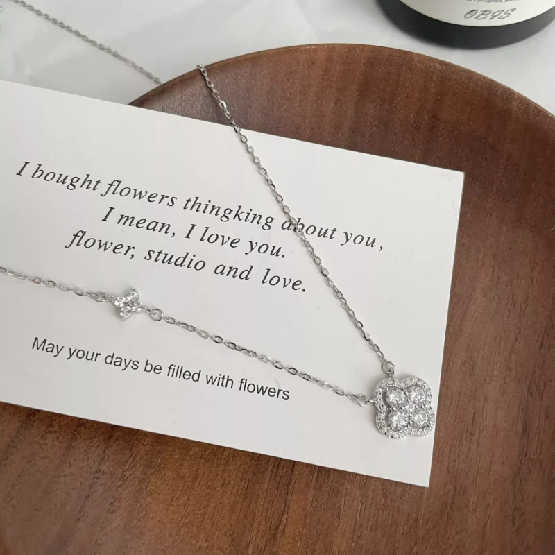 Clover Motif S925 Sterling Silver CZ Necklace