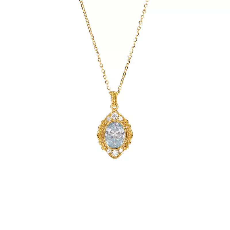 S925 Vintage Light‑Blue Cubic Zirconia Necklace S925 Vintage Light‑Blue Cubic Zirconia Necklace