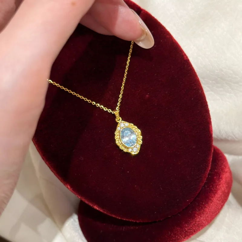 S925 Vintage Light‑Blue Cubic Zirconia Necklace S925 Vintage Light‑Blue Cubic Zirconia Necklace