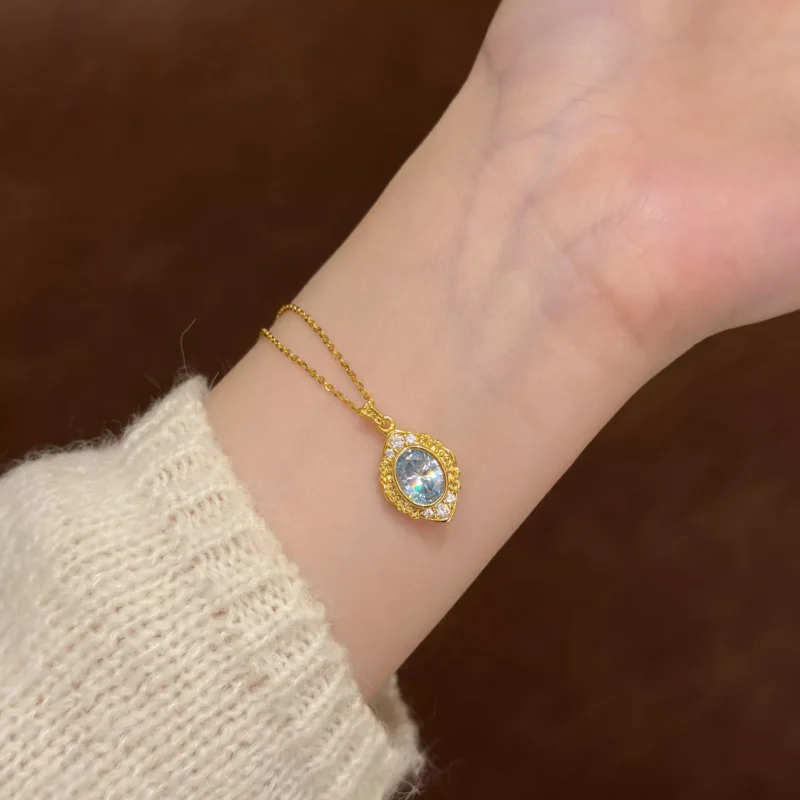 S925 Vintage Light‑Blue Cubic Zirconia Necklace S925 Vintage Light‑Blue Cubic Zirconia Necklace
