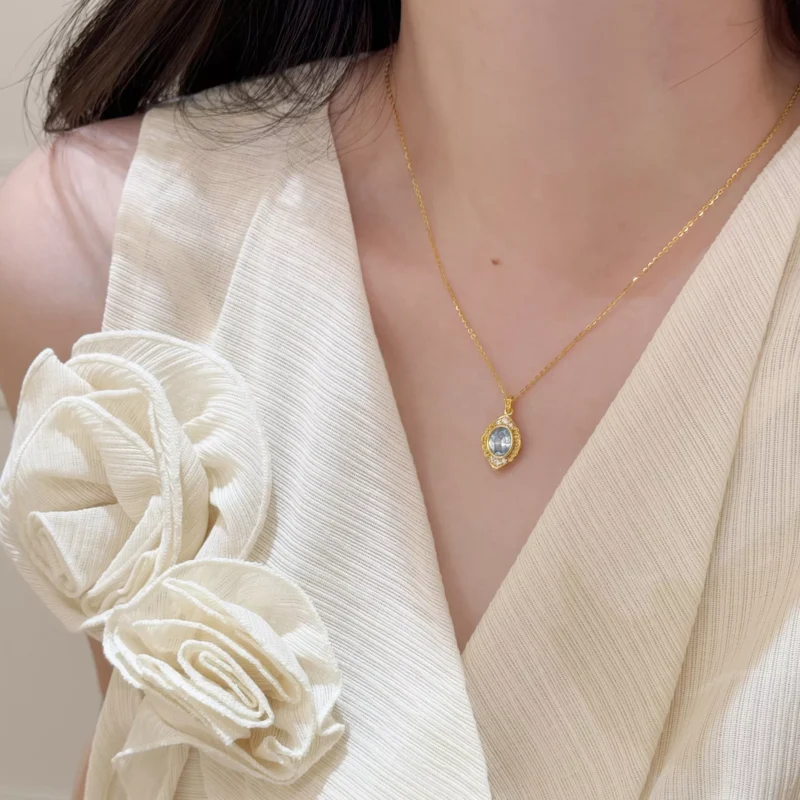 S925 Vintage Light‑Blue Cubic Zirconia Necklace S925 Vintage Light‑Blue Cubic Zirconia Necklace