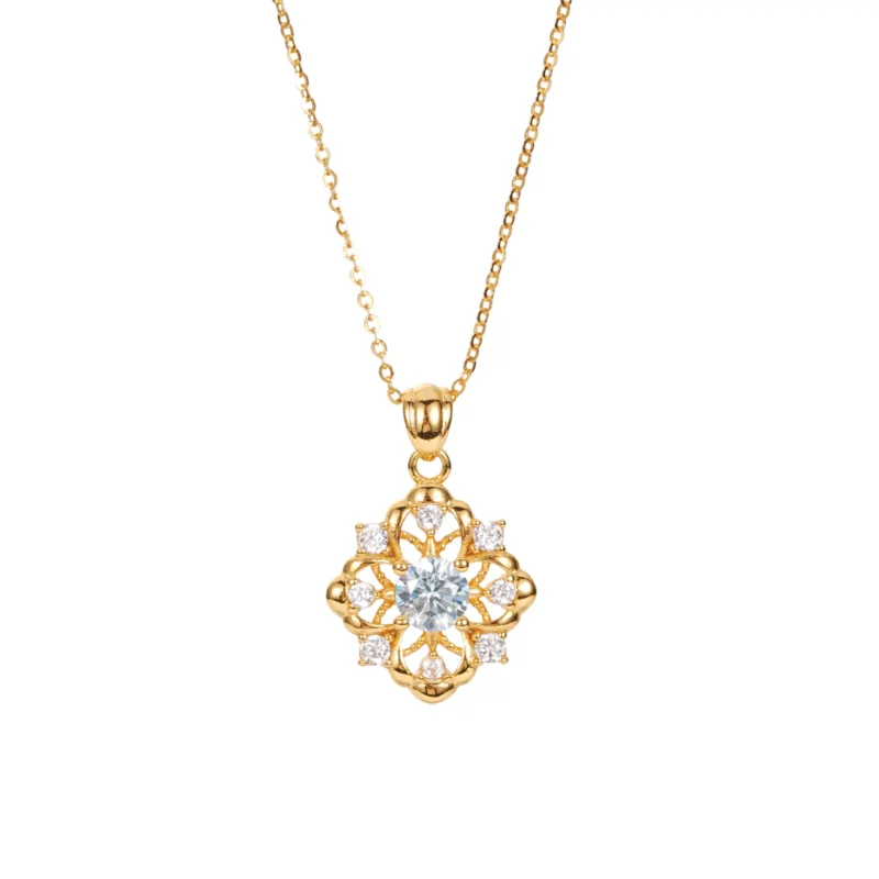 S925 Vintage Floral Hollow Cubic Zirconia Necklace