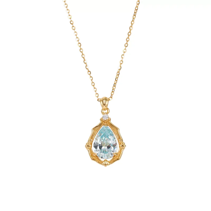 S925 Vintage Teardrop Light‑Blue Zircon Necklace S925 Vintage Teardrop Light‑Blue Zircon Necklace