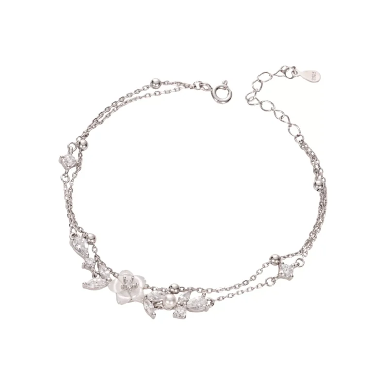 S925 Shell Flower CZ Imitation Pearl Bracelet