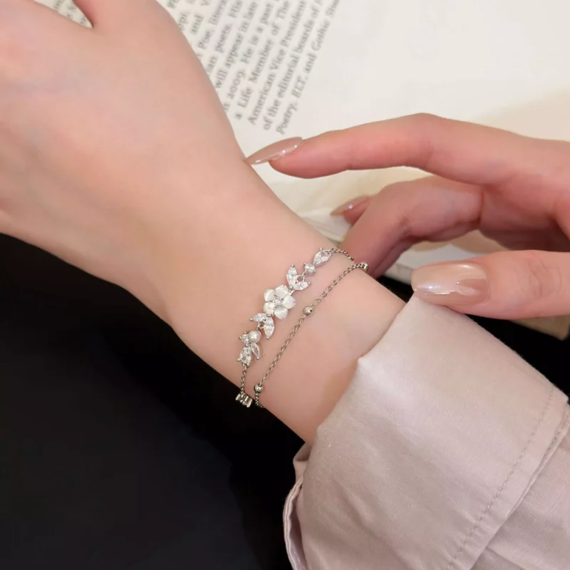 S925 Shell Flower CZ Imitation Pearl Bracelet