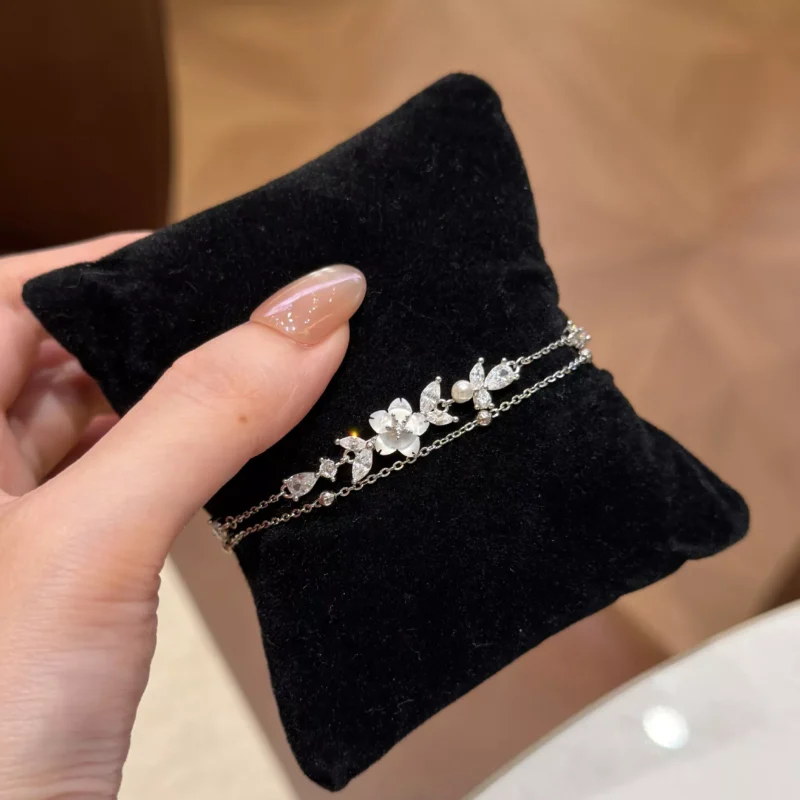S925 Shell Flower CZ Imitation Pearl Bracelet