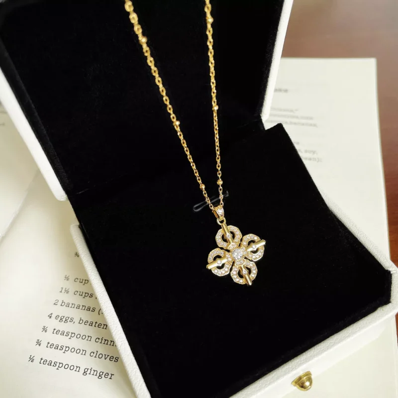Vintage Cross‑Flower S925 Silver CZ Necklace