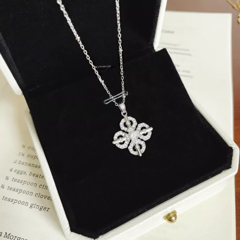 Vintage Cross‑Flower S925 Silver CZ Necklace