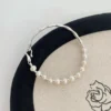 S925 Silver Freshwater Pearl Half‑Bangle Bracelet