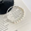 S925 Silver Freshwater Pearl Half‑Bangle Bracelet