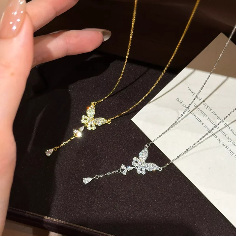 S925 Pave‑Set Butterfly Y‑Shape Zircon Necklace S925 Pave‑Set Butterfly Y‑Shape Zircon Necklace