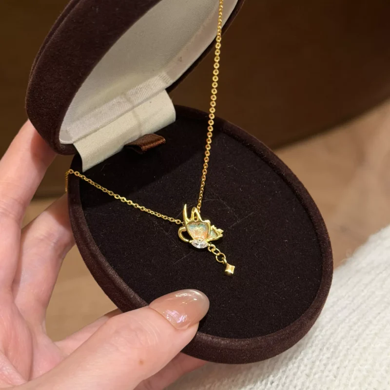 S925 Enamel Butterfly Zircon Pendant Necklace S925 Enamel Butterfly Zircon Pendant Necklace