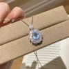 Geowence Luxury Cool-Tone Aquamarine Halo Necklace
