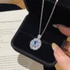Geowence Luxury Cool-Tone Aquamarine Halo Necklace