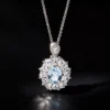 Geowence Luxury Cool-Tone Aquamarine Halo Necklace