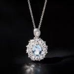 Geowence Luxury Cool-Tone Aquamarine Halo Necklace