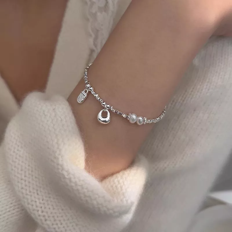 S925 Silver Freshwater Pearl Charm Bracelet
