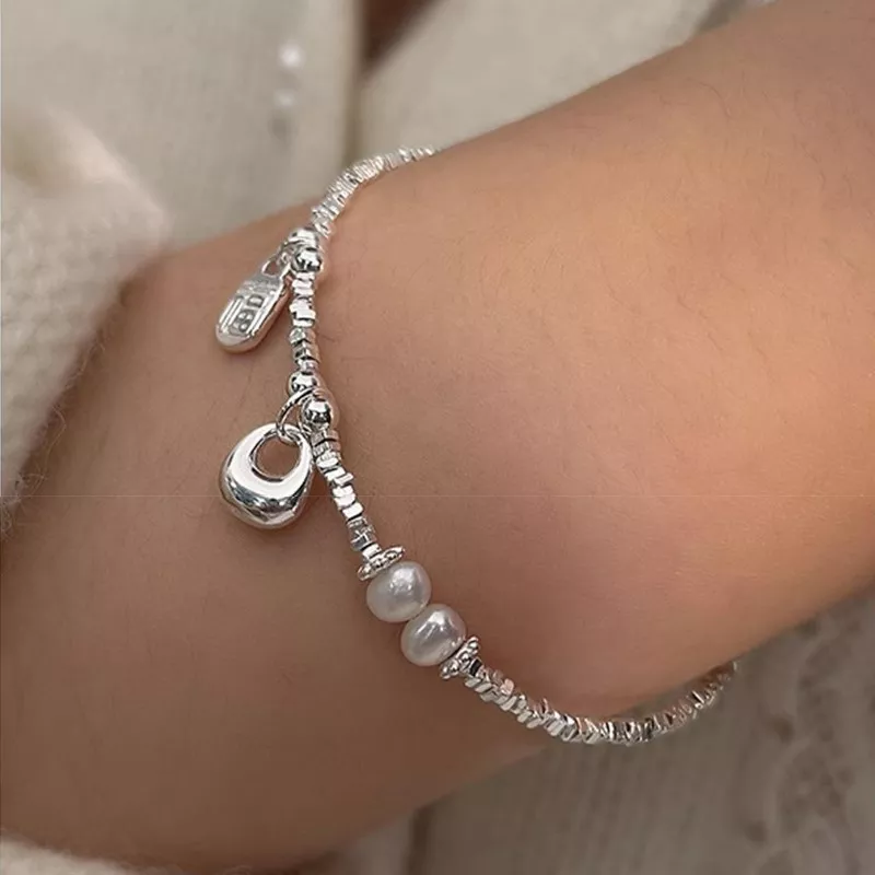 S925 Silver Freshwater Pearl Charm Bracelet