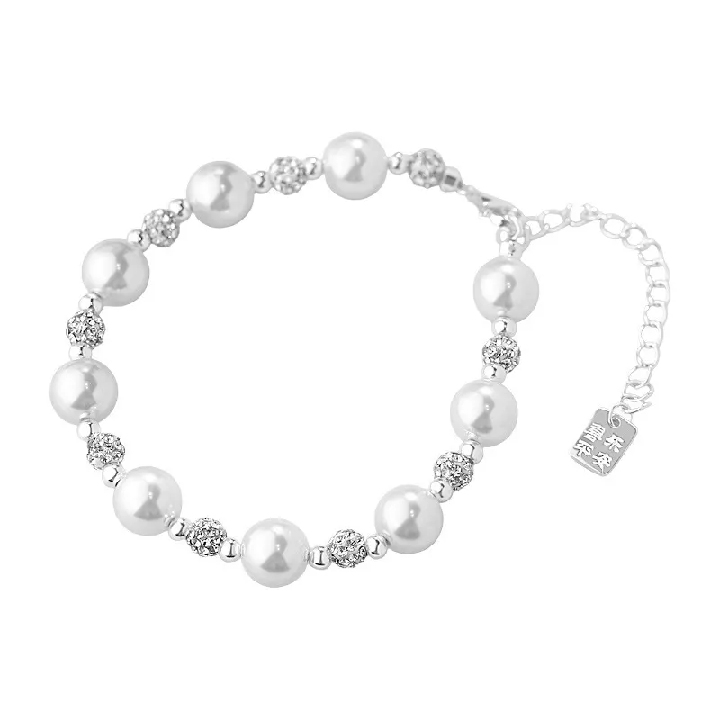 S925 Silver CZ Imitation Pearl Beaded Bracelet