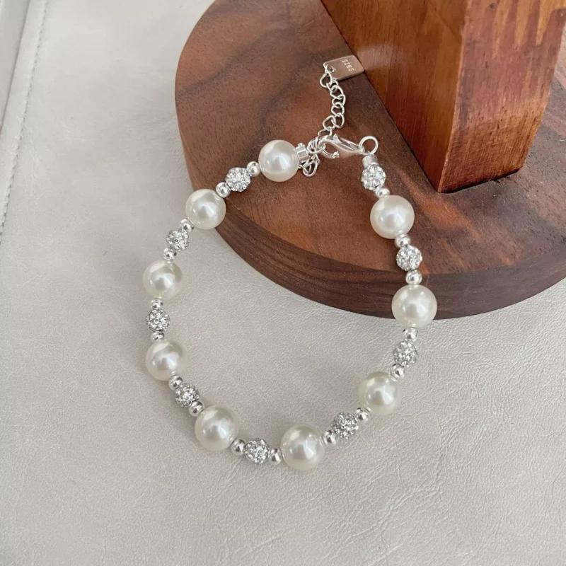 S925 Silver CZ Imitation Pearl Beaded Bracelet