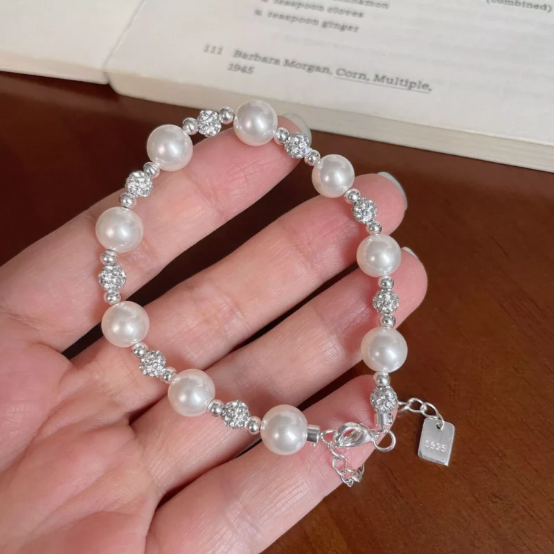 S925 Silver CZ Imitation Pearl Beaded Bracelet
