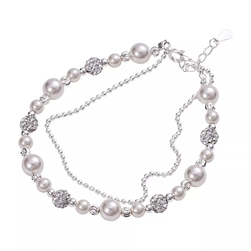 S925 Silver Double‑Layer CZ Imitation Pearl Bracelet