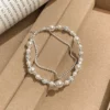 S925 Silver Double‑Layer CZ Imitation Pearl Bracelet