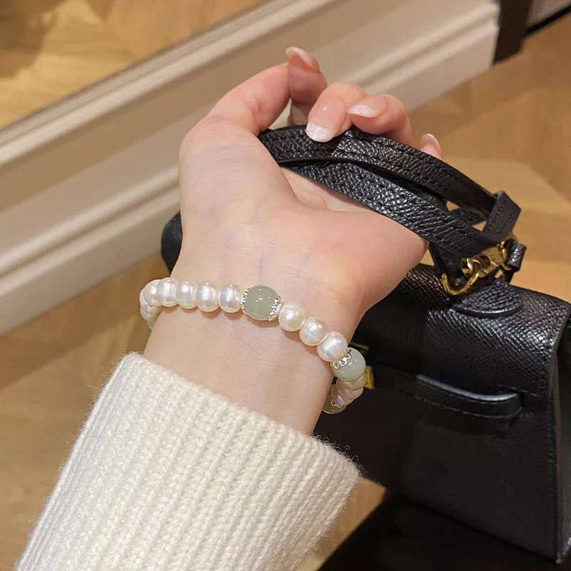 S925 Hetian Jade Freshwater Pearl Stretch Bracelet
