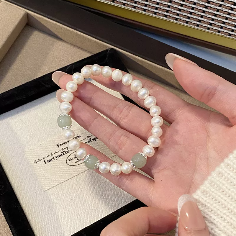S925 Hetian Jade Freshwater Pearl Stretch Bracelet