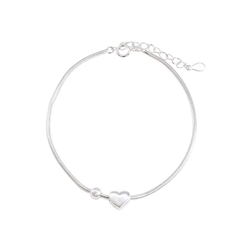 S925 Silver Snake Chain Heart Charm Bracelet