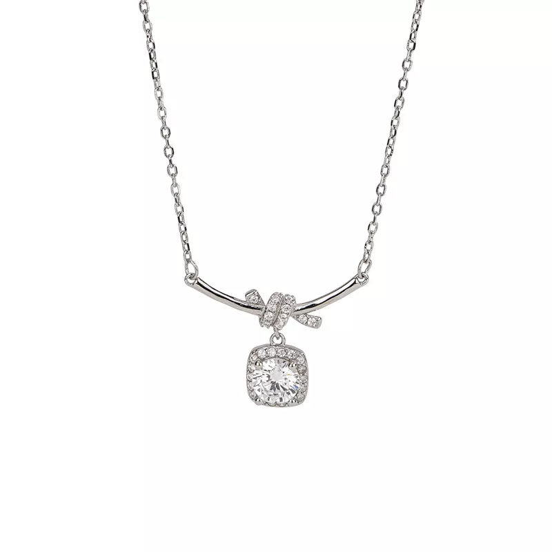 Knot Cushion‑Cut CZ Sterling Silver Necklace