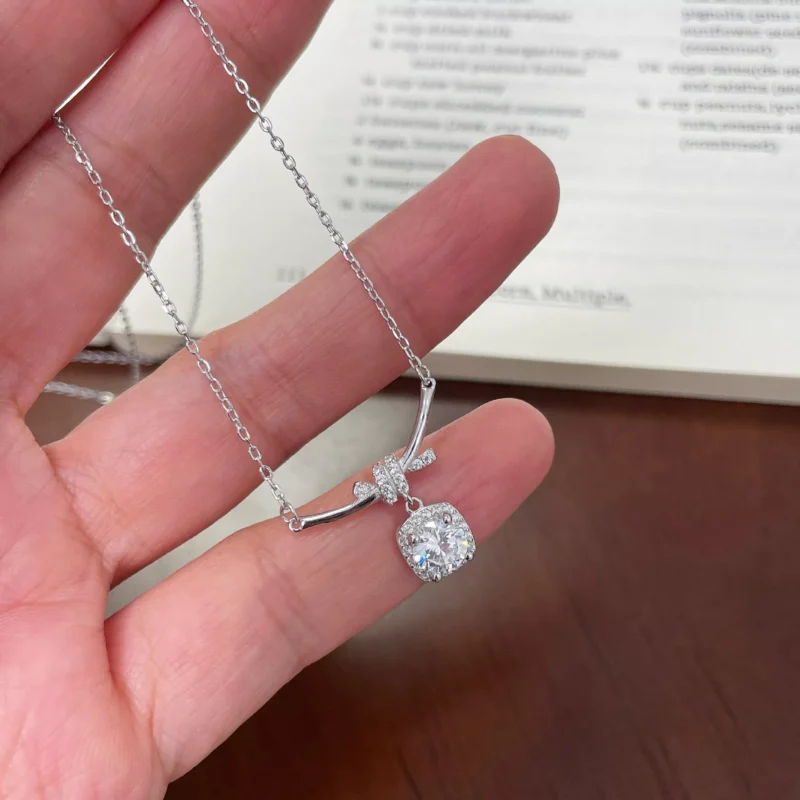 Knot Cushion‑Cut CZ Sterling Silver Necklace
