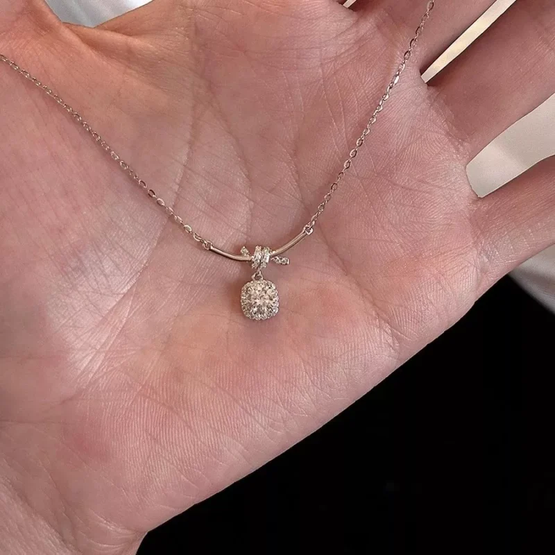 Knot Cushion‑Cut CZ Sterling Silver Necklace
