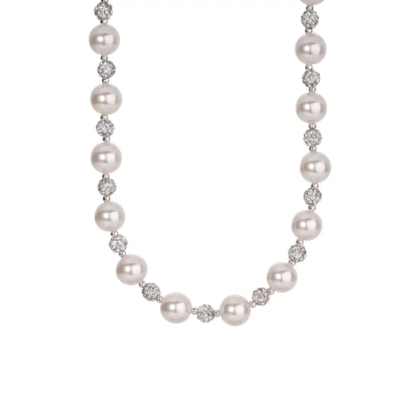 S925 Silver Imitation Pearl Rhinestone Necklace Elegant Women Clavicle Chain