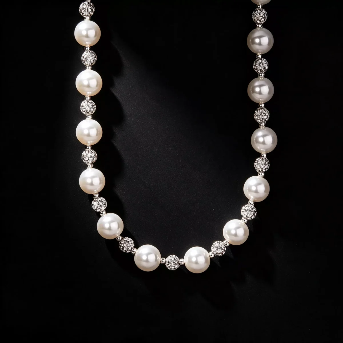 S925 Silver Imitation Pearl Rhinestone Necklace Elegant Women Clavicle Chain